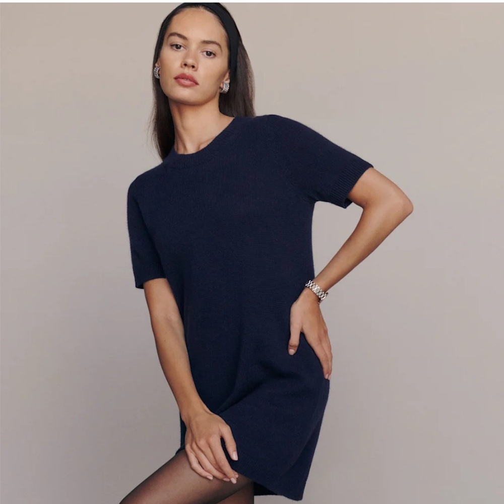 Reformation Bell Cashmere Mini Dress Navy